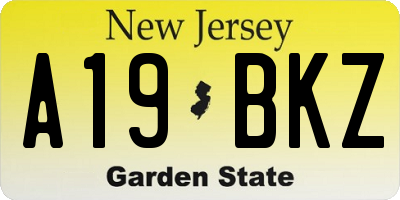 NJ license plate A19BKZ