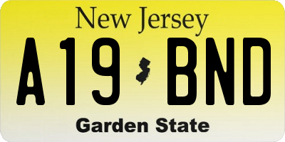 NJ license plate A19BND