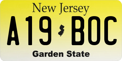 NJ license plate A19BOC