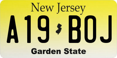 NJ license plate A19BOJ