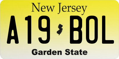 NJ license plate A19BOL