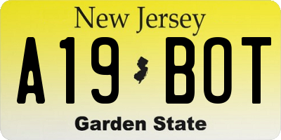 NJ license plate A19BOT
