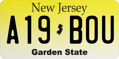 NJ license plate A19BOU