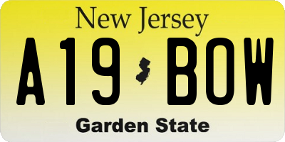 NJ license plate A19BOW
