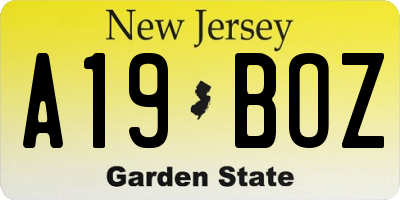NJ license plate A19BOZ
