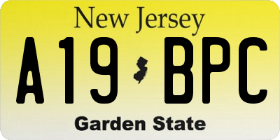 NJ license plate A19BPC