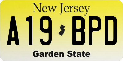 NJ license plate A19BPD
