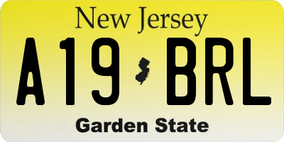 NJ license plate A19BRL