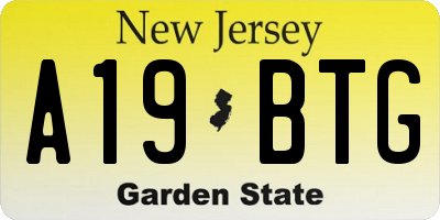 NJ license plate A19BTG