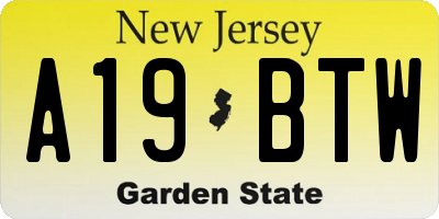 NJ license plate A19BTW