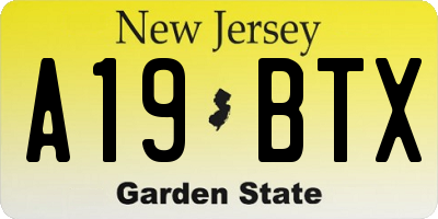 NJ license plate A19BTX