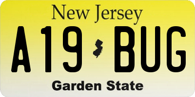 NJ license plate A19BUG