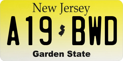 NJ license plate A19BWD