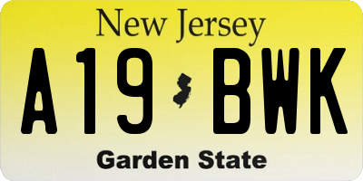 NJ license plate A19BWK