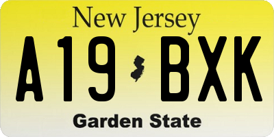 NJ license plate A19BXK