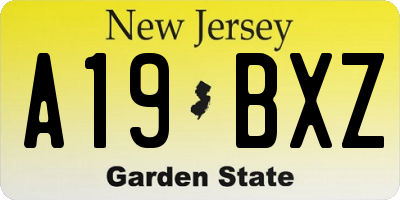 NJ license plate A19BXZ