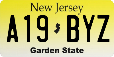 NJ license plate A19BYZ