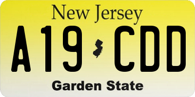 NJ license plate A19CDD