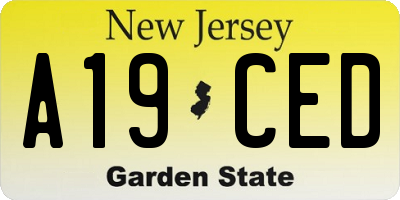 NJ license plate A19CED
