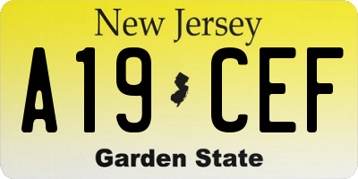 NJ license plate A19CEF