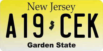 NJ license plate A19CEK