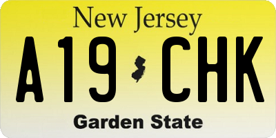 NJ license plate A19CHK