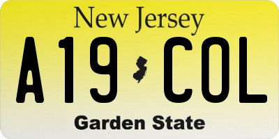 NJ license plate A19COL