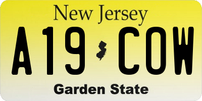 NJ license plate A19COW