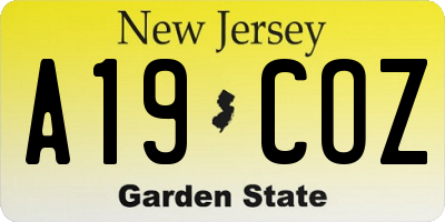 NJ license plate A19COZ