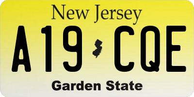 NJ license plate A19CQE