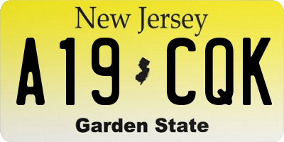 NJ license plate A19CQK