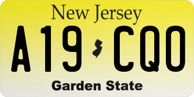 NJ license plate A19CQO