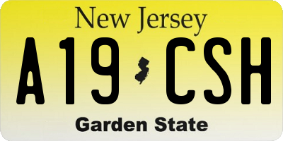 NJ license plate A19CSH