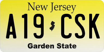 NJ license plate A19CSK