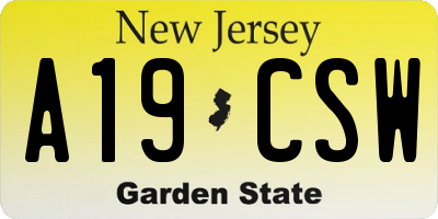 NJ license plate A19CSW