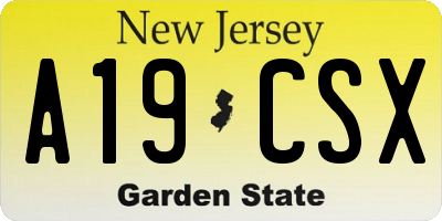NJ license plate A19CSX
