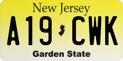 NJ license plate A19CWK