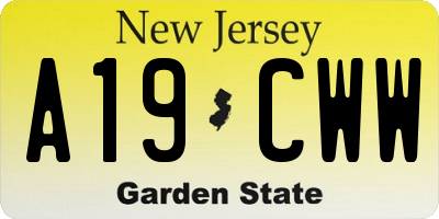 NJ license plate A19CWW