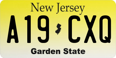 NJ license plate A19CXQ