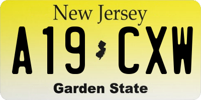 NJ license plate A19CXW