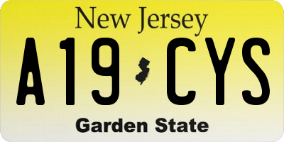 NJ license plate A19CYS