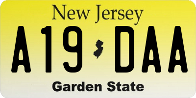 NJ license plate A19DAA