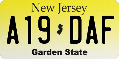 NJ license plate A19DAF