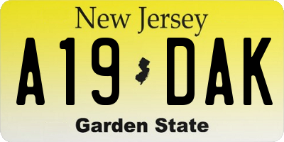 NJ license plate A19DAK