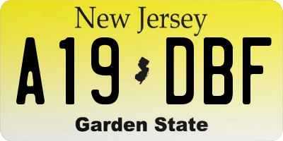 NJ license plate A19DBF