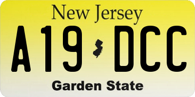 NJ license plate A19DCC