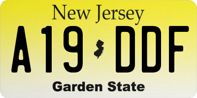 NJ license plate A19DDF