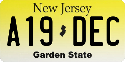 NJ license plate A19DEC