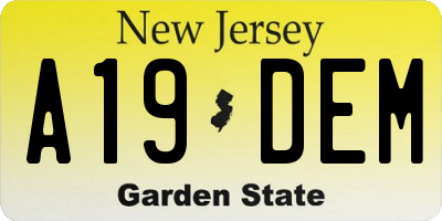 NJ license plate A19DEM