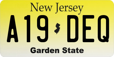 NJ license plate A19DEQ